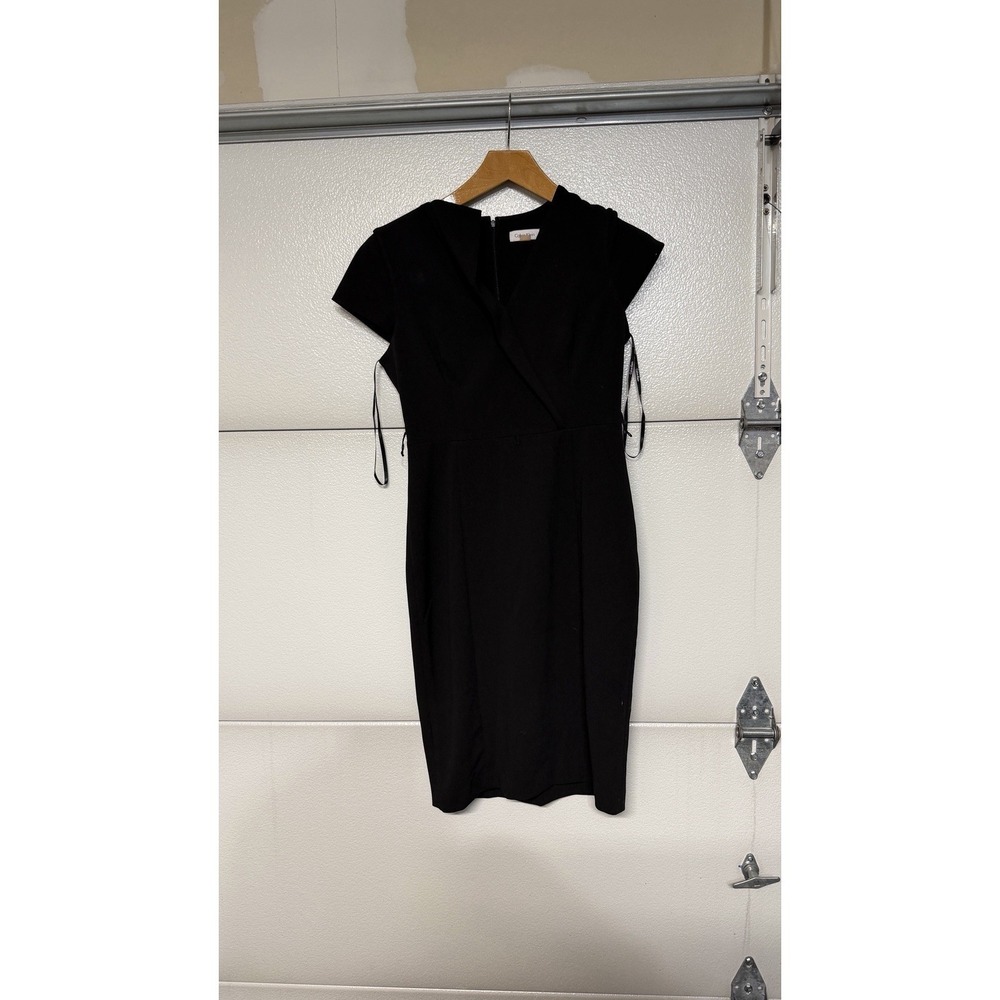 Calvin Klein Black Cap Sleeve Sheath Dress Wrap Front Size 10 Elegant